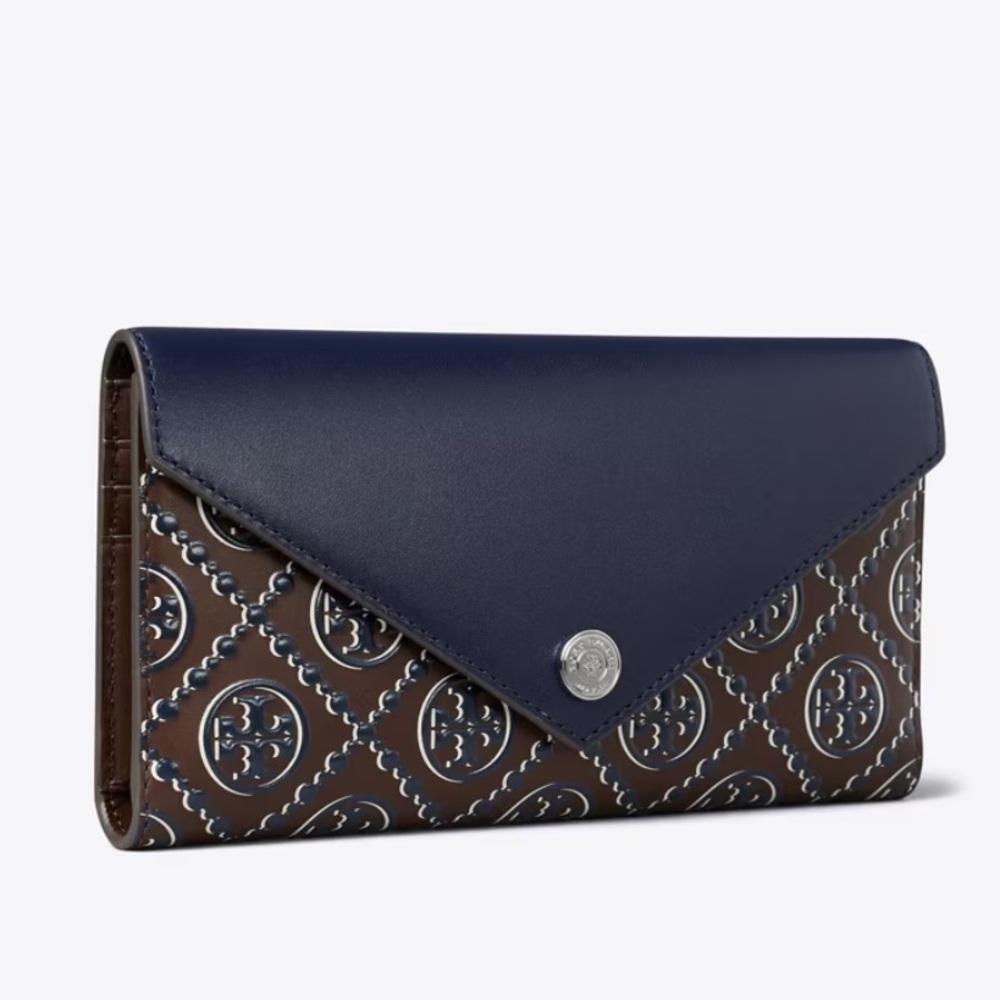 Tory Burch T Monogram Contrast Embossed Envelope Wallet